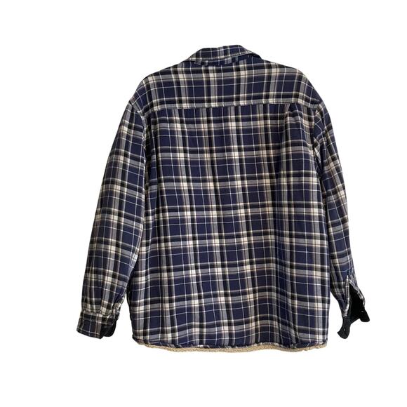 Y2K Wrangler Blue White Plaid Cotton Sherpa Lined Button Down Shacket Sz Large - Picture 2 of 16